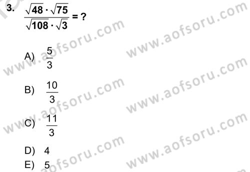 Mathematics 1 Dersi 2021 - 2022 Yılı Yaz Okulu Sınavı 3. Soru