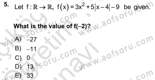 Mathematics 1 Dersi 2021 - 2022 Yılı Yaz Okulu Sınavı 5. Soru