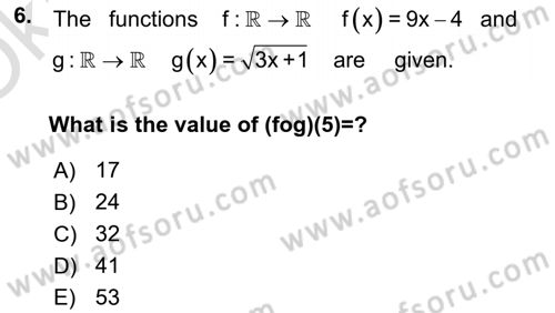 Mathematics 1 Dersi 2021 - 2022 Yılı Yaz Okulu Sınavı 6. Soru