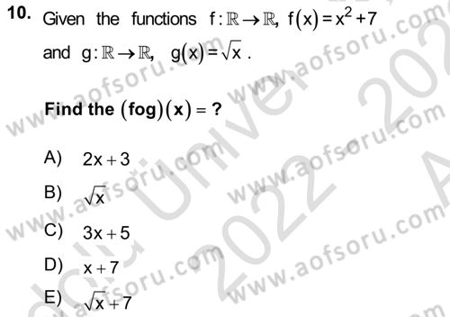 Mathematics 1 Dersi Ara Sınavı Deneme Sınav Soruları 10. Soru