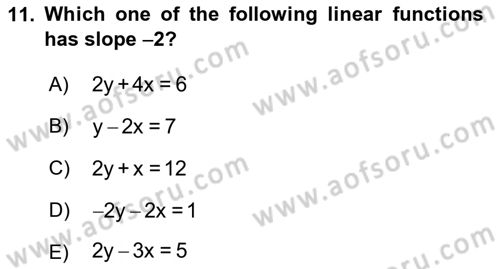 Mathematics 1 Dersi Ara Sınavı Deneme Sınav Soruları 11. Soru