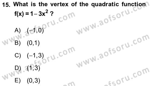 Mathematics 1 Dersi Ara Sınavı Deneme Sınav Soruları 15. Soru