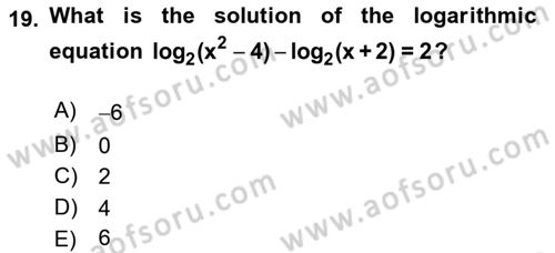 Mathematics 1 Dersi Ara Sınavı Deneme Sınav Soruları 19. Soru