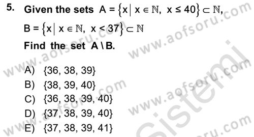 Mathematics 1 Dersi Ara Sınavı Deneme Sınav Soruları 5. Soru