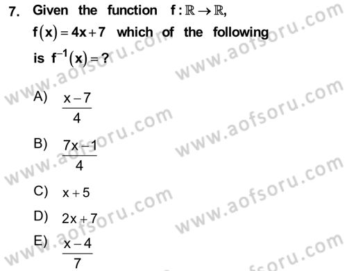 Mathematics 1 Dersi Ara Sınavı Deneme Sınav Soruları 7. Soru