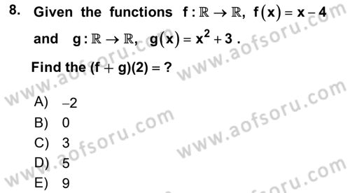 Mathematics 1 Dersi Ara Sınavı Deneme Sınav Soruları 8. Soru