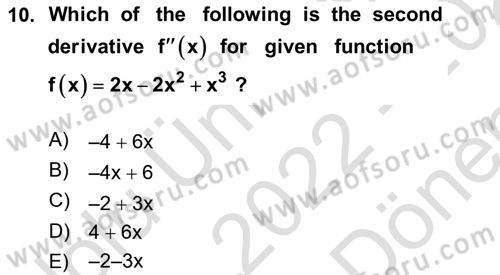 Mathematics 1 Dersi 2022 - 2023 Yılı (Final) Dönem Sonu Sınavı 10. Soru