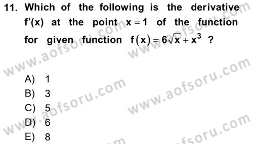 Mathematics 1 Dersi 2022 - 2023 Yılı (Final) Dönem Sonu Sınavı 11. Soru