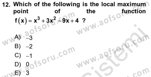 Mathematics 1 Dersi 2022 - 2023 Yılı (Final) Dönem Sonu Sınavı 12. Soru