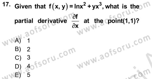 Mathematics 1 Dersi 2022 - 2023 Yılı (Final) Dönem Sonu Sınavı 17. Soru