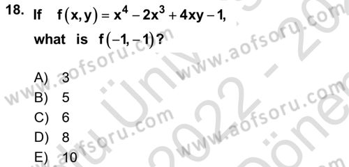 Mathematics 1 Dersi 2022 - 2023 Yılı (Final) Dönem Sonu Sınavı 18. Soru