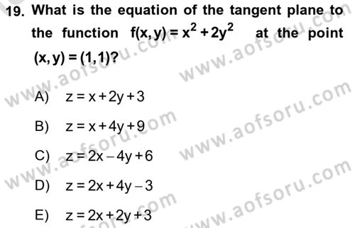 Mathematics 1 Dersi 2022 - 2023 Yılı (Final) Dönem Sonu Sınavı 19. Soru