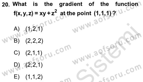 Mathematics 1 Dersi 2022 - 2023 Yılı (Final) Dönem Sonu Sınavı 20. Soru