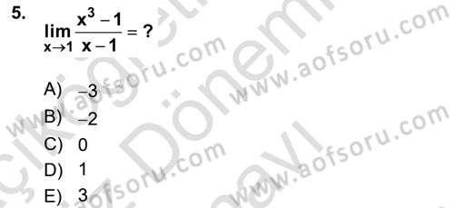 Mathematics 1 Dersi 2022 - 2023 Yılı (Final) Dönem Sonu Sınav Soruları 5. Soru