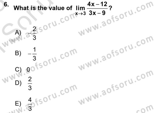 Mathematics 1 Dersi 2022 - 2023 Yılı (Final) Dönem Sonu Sınavı 6. Soru