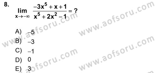 Mathematics 1 Dersi 2022 - 2023 Yılı (Final) Dönem Sonu Sınavı 8. Soru