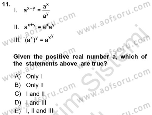Mathematics 1 Dersi 2022 - 2023 Yılı Yaz Okulu Sınav Soruları 11. Soru