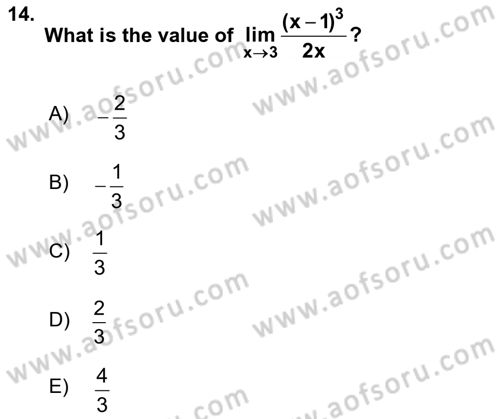 Mathematics 1 Dersi 2022 - 2023 Yılı Yaz Okulu Sınav Soruları 14. Soru
