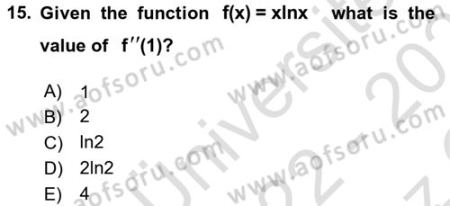 Mathematics 1 Dersi 2022 - 2023 Yılı Yaz Okulu Sınav Soruları 15. Soru