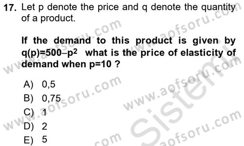 Mathematics 1 Dersi 2022 - 2023 Yılı Yaz Okulu Sınav Soruları 17. Soru