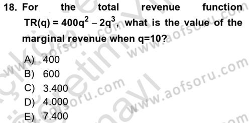 Mathematics 1 Dersi 2022 - 2023 Yılı Yaz Okulu Sınav Soruları 18. Soru