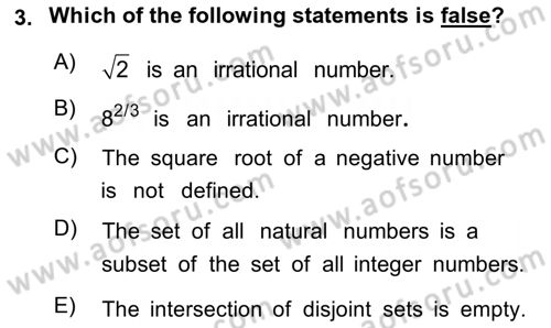 Mathematics 1 Dersi 2022 - 2023 Yılı Yaz Okulu Sınav Soruları 3. Soru