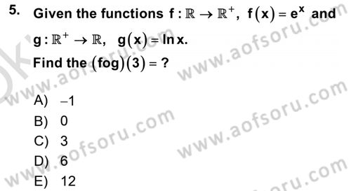 Mathematics 1 Dersi 2022 - 2023 Yılı Yaz Okulu Sınav Soruları 5. Soru