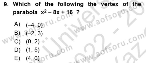 Mathematics 1 Dersi 2022 - 2023 Yılı Yaz Okulu Sınav Soruları 9. Soru