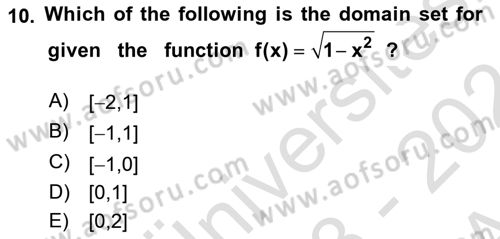 Mathematics 1 Dersi Ara Sınavı Deneme Sınav Soruları 10. Soru