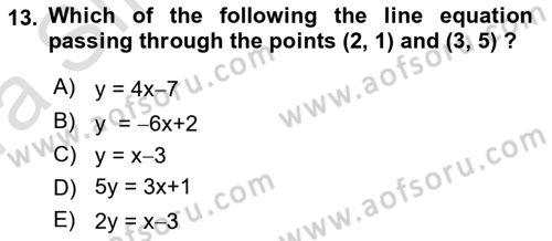 Mathematics 1 Dersi Ara Sınavı Deneme Sınav Soruları 13. Soru