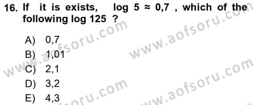 Mathematics 1 Dersi Ara Sınavı Deneme Sınav Soruları 16. Soru