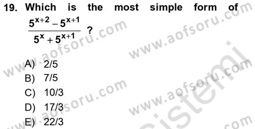 Mathematics 1 Dersi Ara Sınavı Deneme Sınav Soruları 19. Soru