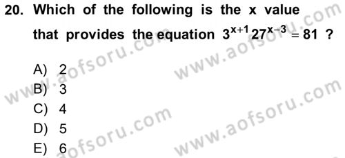 Mathematics 1 Dersi Ara Sınavı Deneme Sınav Soruları 20. Soru