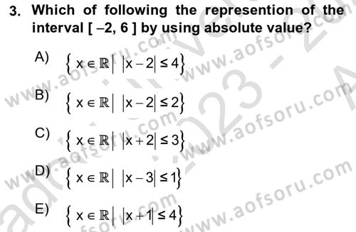 Mathematics 1 Dersi Ara Sınavı Deneme Sınav Soruları 3. Soru