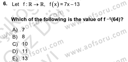 Mathematics 1 Dersi Ara Sınavı Deneme Sınav Soruları 6. Soru