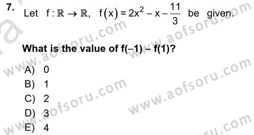 Mathematics 1 Dersi Ara Sınavı Deneme Sınav Soruları 7. Soru