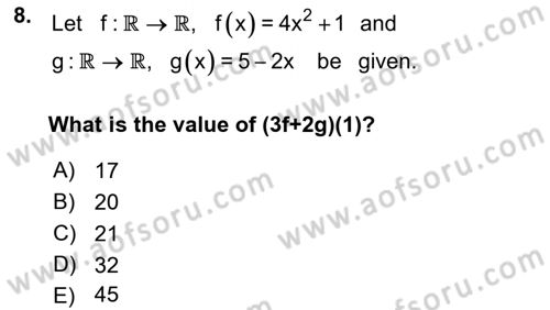 Mathematics 1 Dersi Ara Sınavı Deneme Sınav Soruları 8. Soru