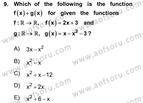 Mathematics 1 Dersi Ara Sınavı Deneme Sınav Soruları 9. Soru