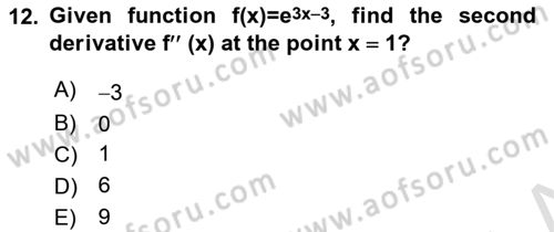 Mathematics 1 Dersi 2023 - 2024 Yılı (Final) Dönem Sonu Sınavı 12. Soru