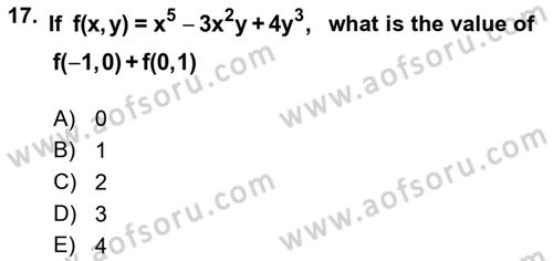 Mathematics 1 Dersi 2023 - 2024 Yılı (Final) Dönem Sonu Sınavı 17. Soru