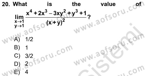 Mathematics 1 Dersi 2023 - 2024 Yılı (Final) Dönem Sonu Sınavı 20. Soru