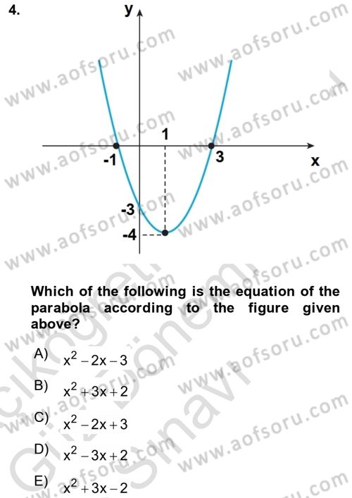 Mathematics 1 Dersi 2023 - 2024 Yılı (Final) Dönem Sonu Sınavı 4. Soru