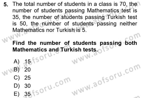 Mathematics 1 Dersi 2023 - 2024 Yılı (Final) Dönem Sonu Sınavı 5. Soru