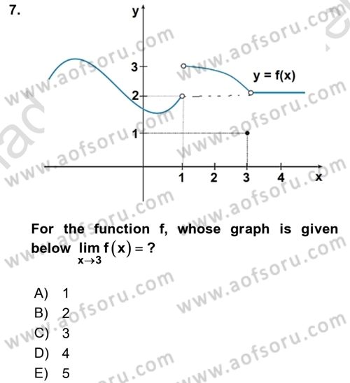 Mathematics 1 Dersi 2023 - 2024 Yılı (Final) Dönem Sonu Sınavı 7. Soru