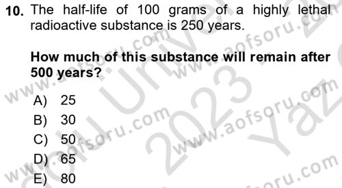 Mathematics 1 Dersi 2023 - 2024 Yılı Yaz Okulu Sınavı 10. Soru