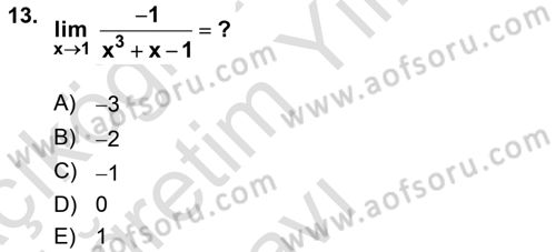 Mathematics 1 Dersi 2023 - 2024 Yılı Yaz Okulu Sınavı 13. Soru