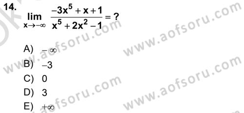 Mathematics 1 Dersi 2023 - 2024 Yılı Yaz Okulu Sınavı 14. Soru