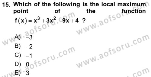 Mathematics 1 Dersi 2023 - 2024 Yılı Yaz Okulu Sınav Soruları 15. Soru