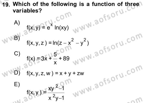 Mathematics 1 Dersi 2023 - 2024 Yılı Yaz Okulu Sınavı 19. Soru