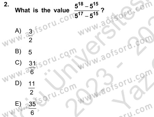 Mathematics 1 Dersi 2023 - 2024 Yılı Yaz Okulu Sınavı 2. Soru